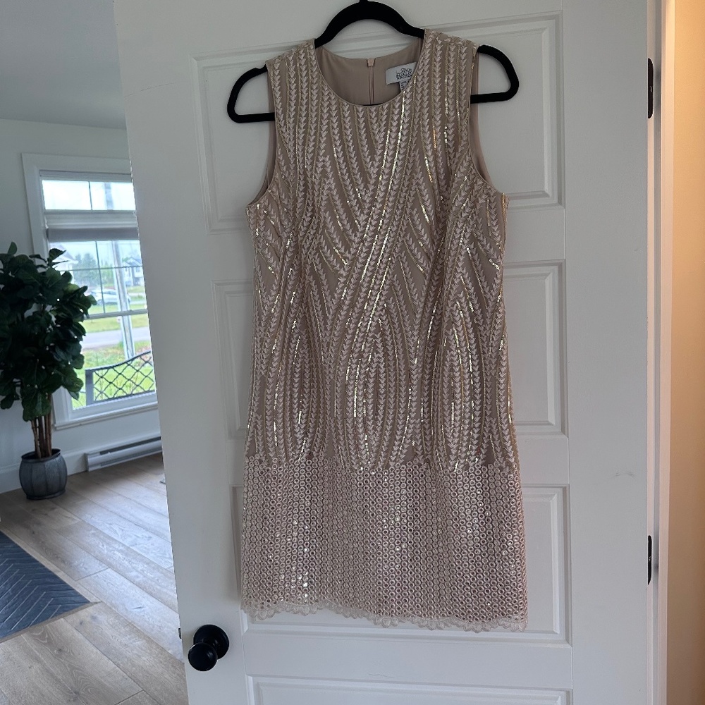 Belle Badgley Mischka Gold sequin cocktail dress